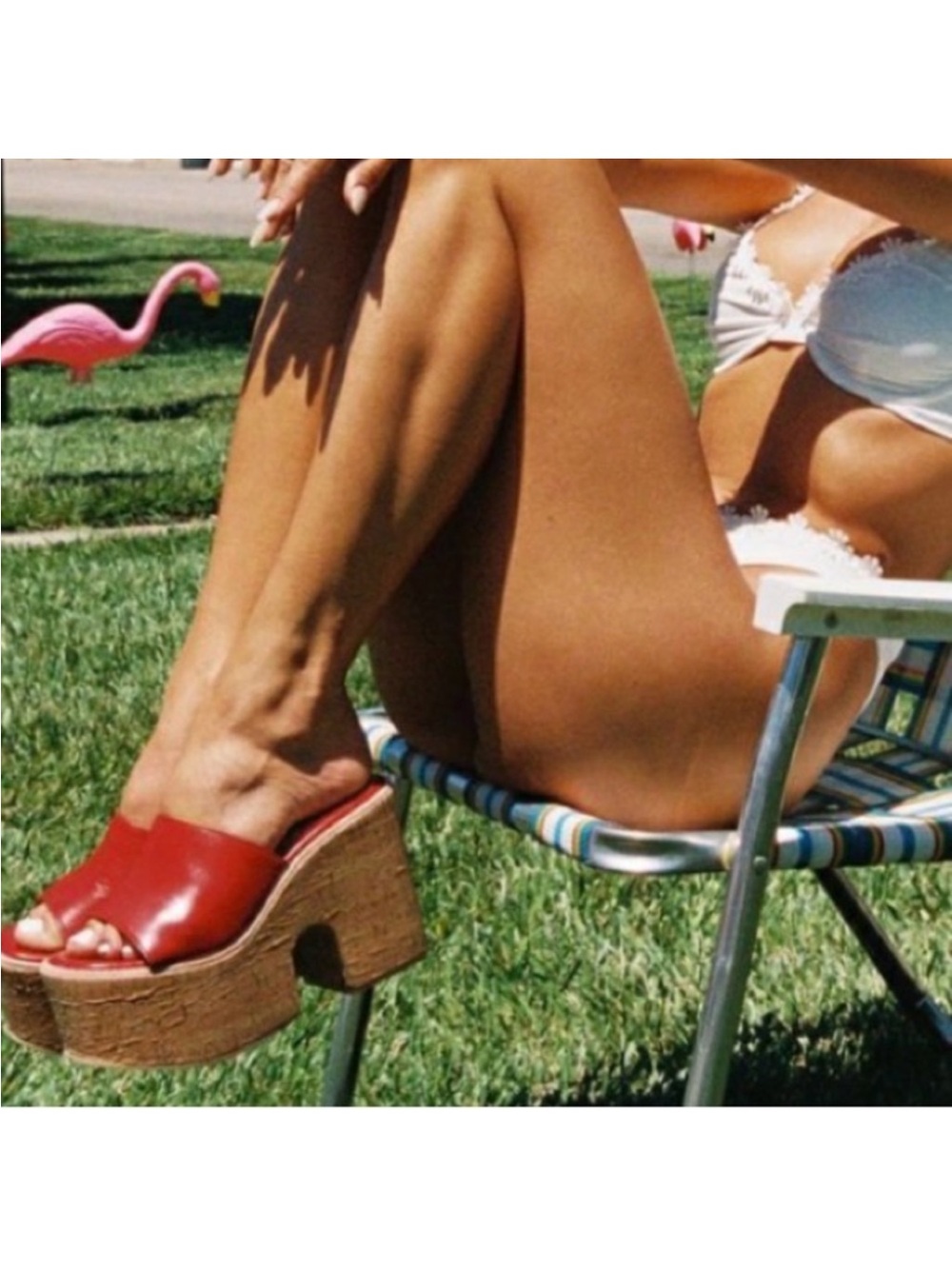 Women’s Red Platform Slide Mules with Chunky Cork-Look Sole